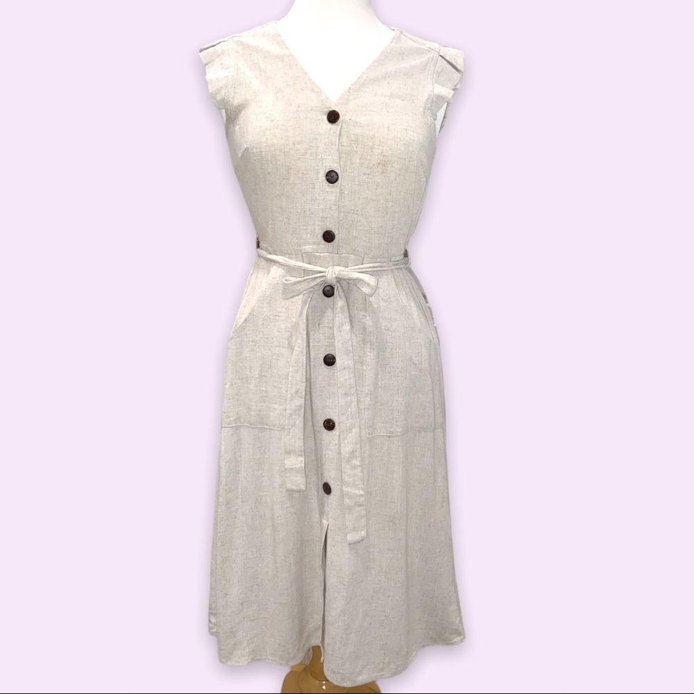 Monteau Linen Blend Flutter Cap Sleeve Dress